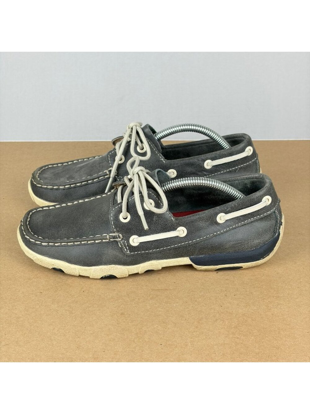 Twisted X Leather Driving Moc Womens 7 Gray Lace Up Contrast Stitching Casual